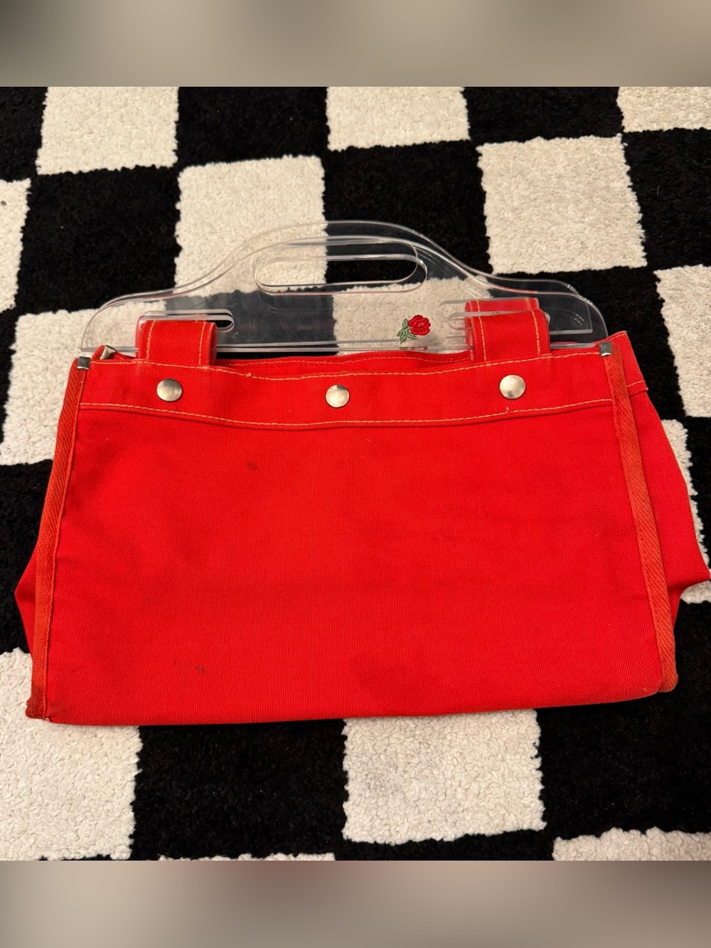 Just Richard Red Canvas Tote Bag with Clear Handles